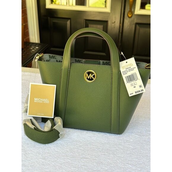Michael Kors Amazon Green Hadleigh Small Double Handle Tote Messenger Bag - Picture 1 of 16